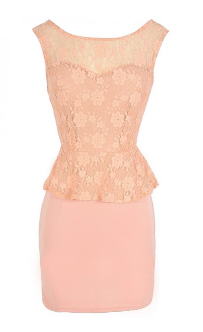 Ladies Who Lunch Peplum Lace Dress in Orange Peach